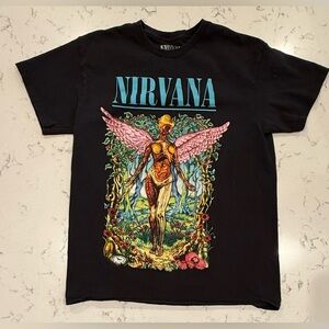 Nirvana In Utero Graphic T-shirt  Black Short Sleeve Music Women’s Medium‎